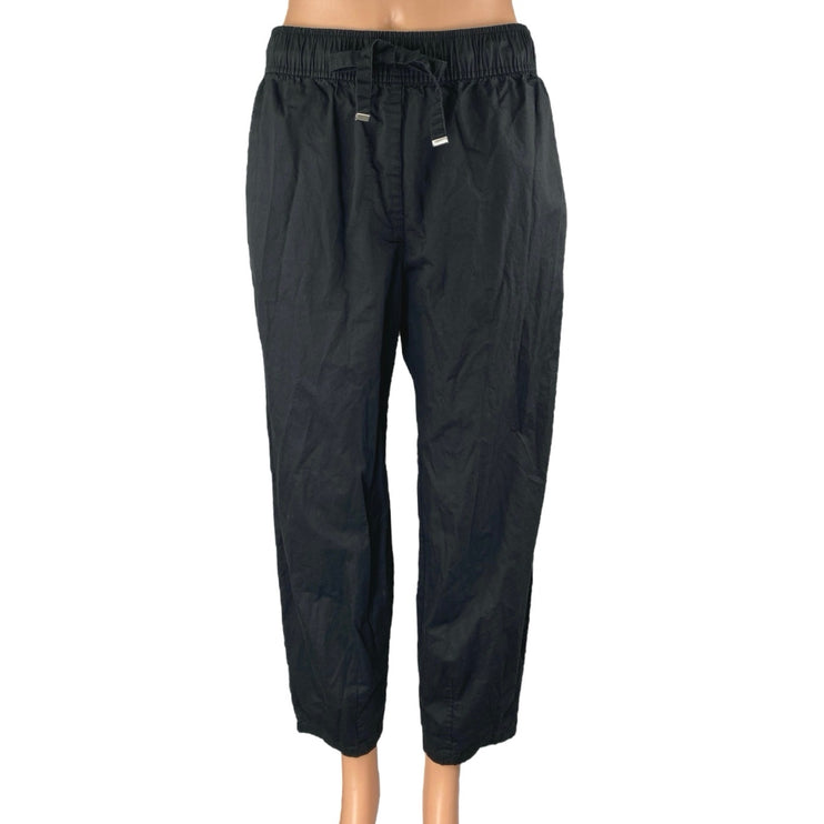 Zara Women's Black Drawstring High Waisted Straight Leg Cropped Pants Size M