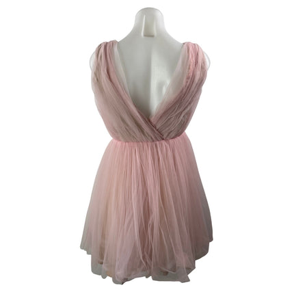 Zara Women's Pink Tulle Sleeveless V Neck Pleated Prom Fit & Flare Mini Dress S