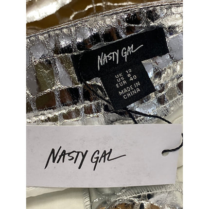 NEW Nasty Gal Women's Silver Metallic Croc Faux Leather High Rise Mom Shorts 8