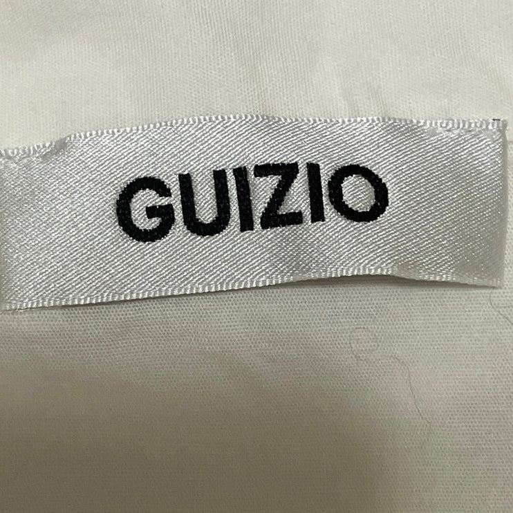 Guizio Womens White Short Puff Sleeve Collared Button Down Shirt Blouse Top Sz M