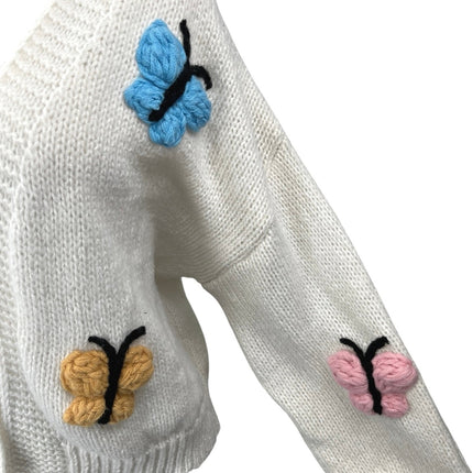 Luna Ivy Women's Cream Multicolor 3D Butterfly Open Cardigan Sweater Top Size S