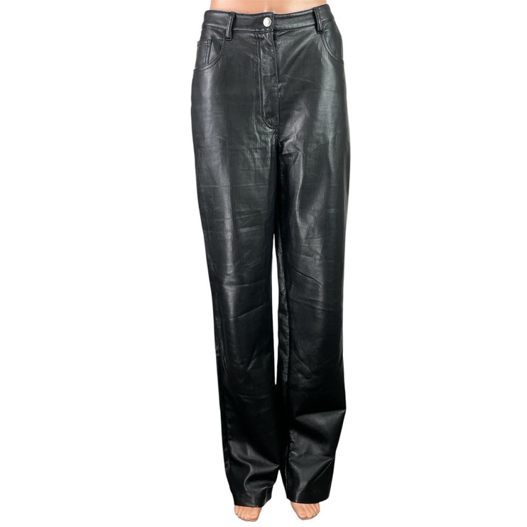 Aritzia Wilfred The Melina Women Black Faux Leather Vegan Trousers Pants Size 12