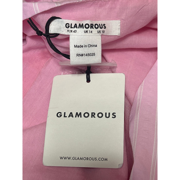 NEW Glamorous Pink White Striped Sleeveless Button Up Vest Top Shorts Set Sz 10