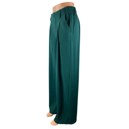 Halara Womens Green High Waisted Pleated Palazzo Wide Leg Trousers Dress Pants S