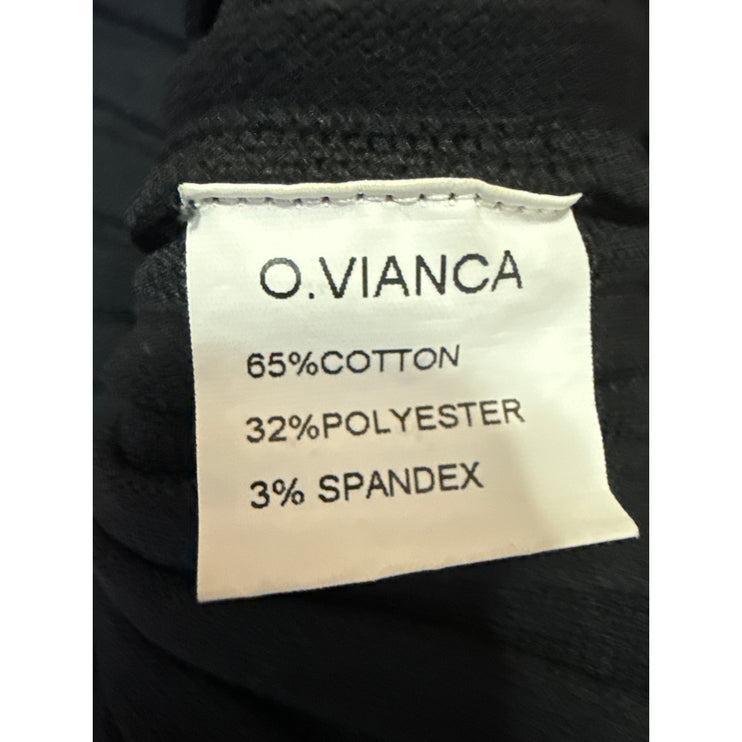 O.Vianca Black Rib Knit High Waist Slit Pull On Midi Straight Pencil Skirt Sz S