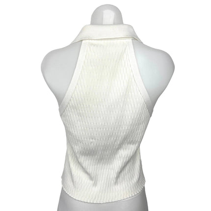 Zara Cream Knit Textured Deep V Neck Collared Pullover Sleeveless Top Size L