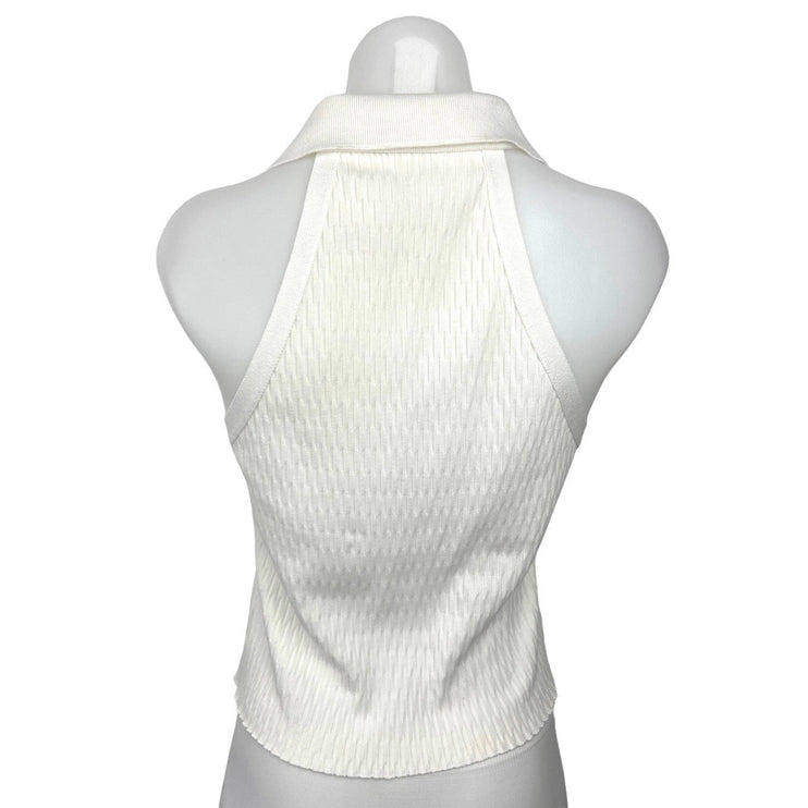 Zara Cream Knit Textured Deep V Neck Collared Pullover Sleeveless Top Size L