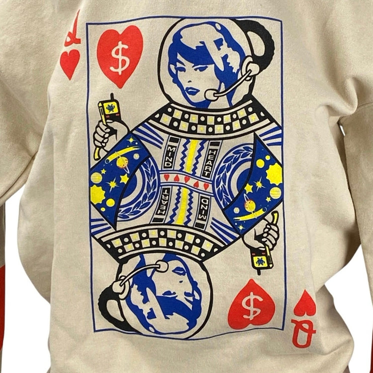 Billionaire Girls Club Queen of Hearts Beige Graphic Sweatshirt Sweater Top S