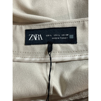 Zara Women's Beige High Rise Pleated Wide Leg Chino Khaki Casual Mini Shorts L