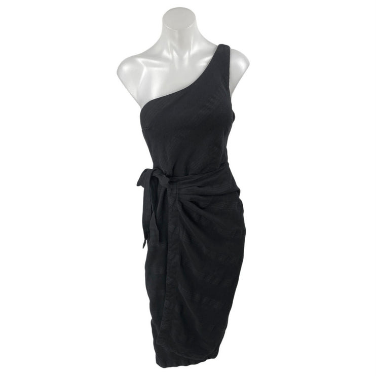 Free People At Leisure Black One Shoulder Sleeveless Wrap Midi Dress Size XS