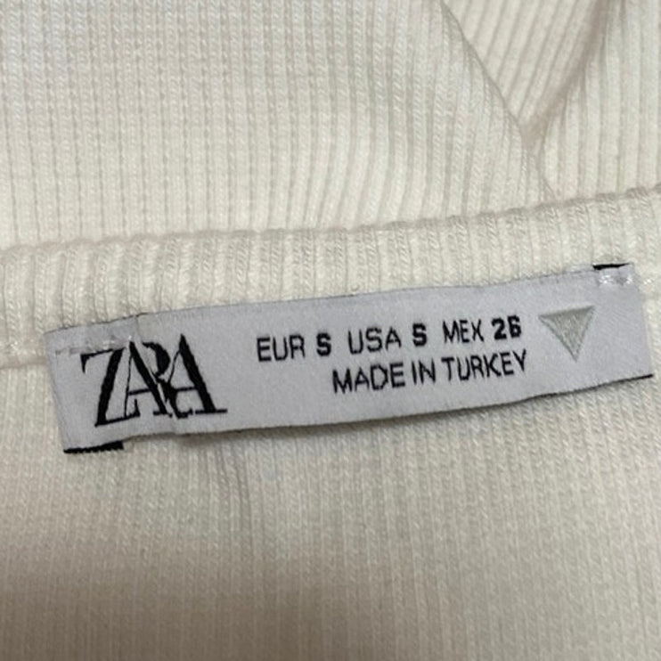 Zara White Rhinestone High Neck Beaded Sleeveless Knit Tank Bodysuit Top Size S