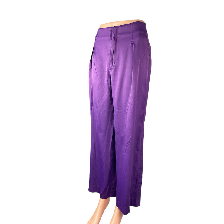 Zara Women's Purple High Rise Pleated Palazzo Wide Leg Trousers Dress Pants Sz M