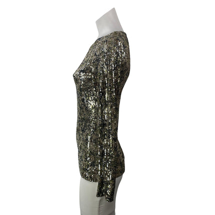 Alessandra Gallo Womens Silver Gold Long Sleeve Sequin Embellished Blouse Top 40