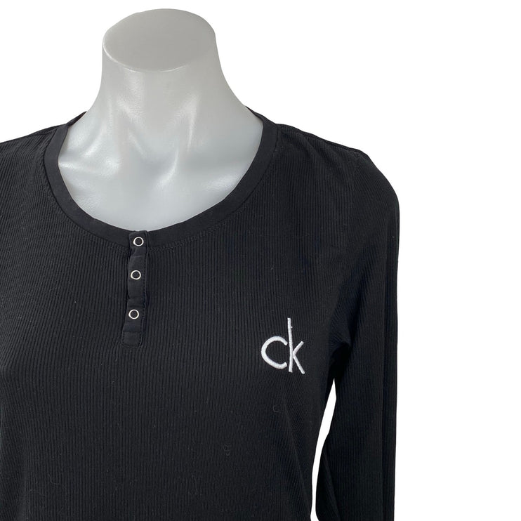 Calvin Klein Women's Black CK Logo Long Sleeve Henley T Shirt Tee Top Size XS