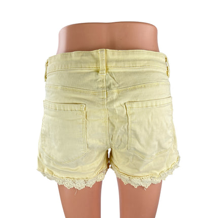 Tinsel Women's Yellow Floral Lace Hem Mid Rise Y2k Denim Jean Shorts Size 27