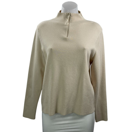 MNG Mango Women's Beige Knit Mock Neck 1/4 Zip Long Sleeve Sweater Top Size XL