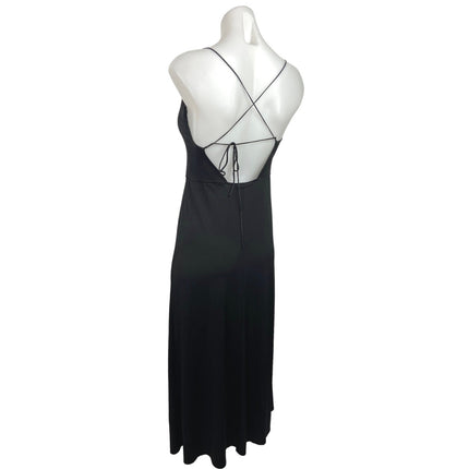 Zara Black Scoop Neck Crisscross Back Spaghetti Strap Front Slit Midi Dress Sz S