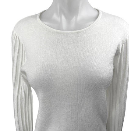 Nanette Lepore White Metallic Rib Knit Long Sleeve Pullover Sweater Top Size M