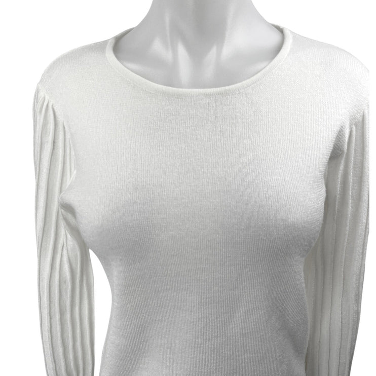 Nanette Lepore White Metallic Rib Knit Long Sleeve Pullover Sweater Top Size M