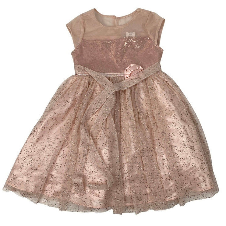 Jona Michelle Girl's Dusty Rose Tulle Glitter Sequin Short Sleeve A-Line Dress 5