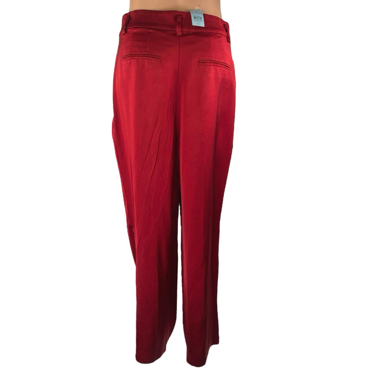 NEW Ann Taylor Red Silk Satin Pleated High Rise Wide Leg Trousers Pants Size 2P
