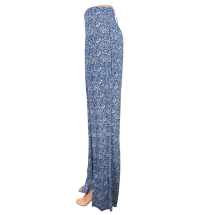 NEW Valija Cascals Blue High Waisted Front Slit Boho Wide Leg Trousers Pants L