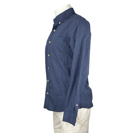 IZOD Saltwater Men's Blue Long Sleeve Button Down Pocket Dress Shirt Top Size M