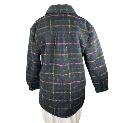 LOFT Women's Black Wool Plaid Checkered Long Sleeve Button Down Shirt Jacket XL
