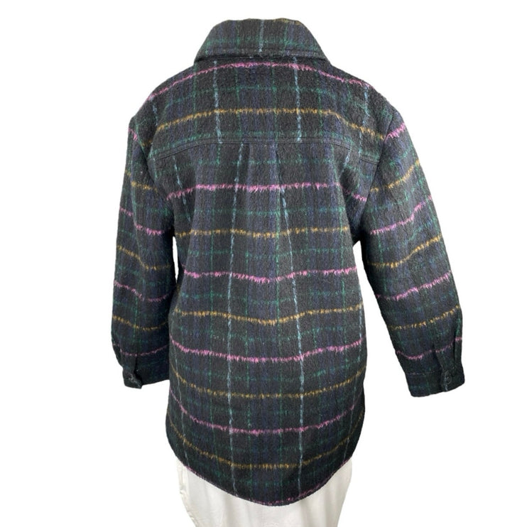 LOFT Women's Black Wool Plaid Checkered Long Sleeve Button Down Shirt Jacket XL