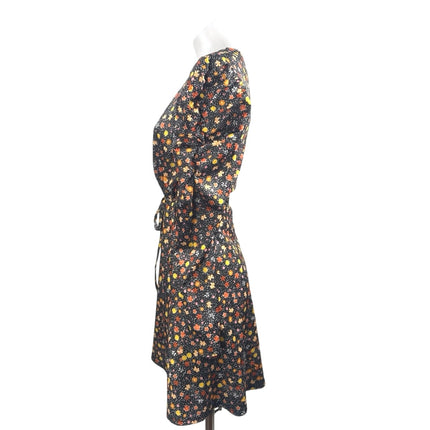 Topshop Multicolor Floral Ruched Tie Waist Long Sleeve Mini Flare A-Line Dress 6