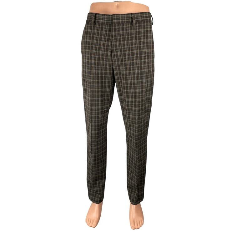 H&M Mens Brown Plaid Slim Fit Straight Leg Mid Rise Chino Trousers Pants Size 30