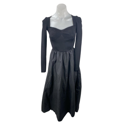 Moon River Mixed Media Black Sweetheart Neck Long Sleeve  Midi Flare A-Line XS