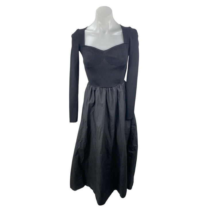 Moon River Mixed Media Black Sweetheart Neck Long Sleeve  Midi Flare A-Line XS