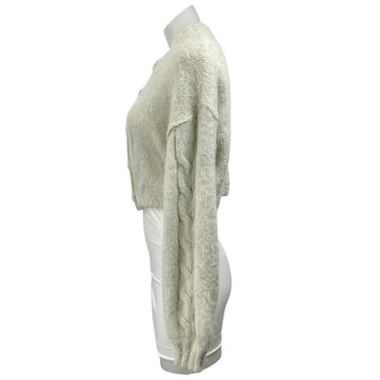 Free People Willow Cream Cable Knit Long Sleeve Crop Button Cardigan Sweater XS