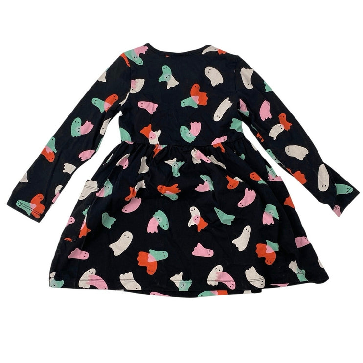 Hanna Andersson Black Ghost Print Long Sleeve Cotton Flared A-Line  Dress Size 5