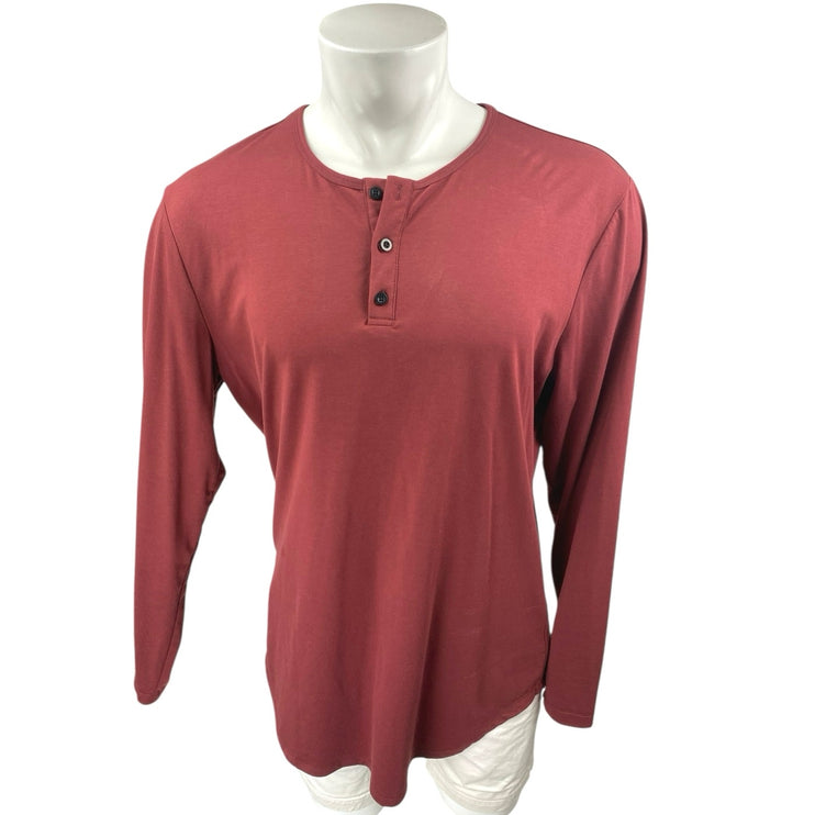 Cuts Elongated Men's Red Long Sleeve Henley Pullover Tee T-shirt Top Size M