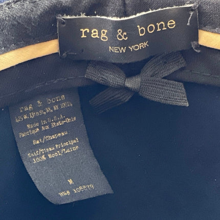 rag & bone 100% Wool Women's Navy Blue Leather Hatband Wide Brim Fedora Hat Sz M