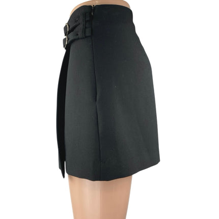 Zara Black Buckle Strap High Waisted Pleated A Line Mini Skort Skirt Size M