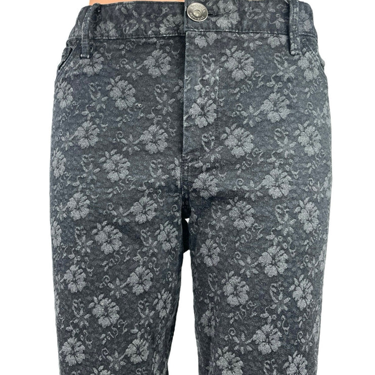 Banana Republic Black Gray Jacquard Floral Skinny Mid Rise Trousers Pants Sz 30