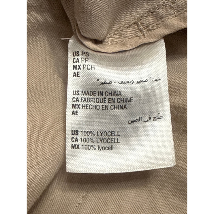 Bar III Women's Beige Long Sleeve Tie Belt Pocket Peplum Crop Shirt Top Size S