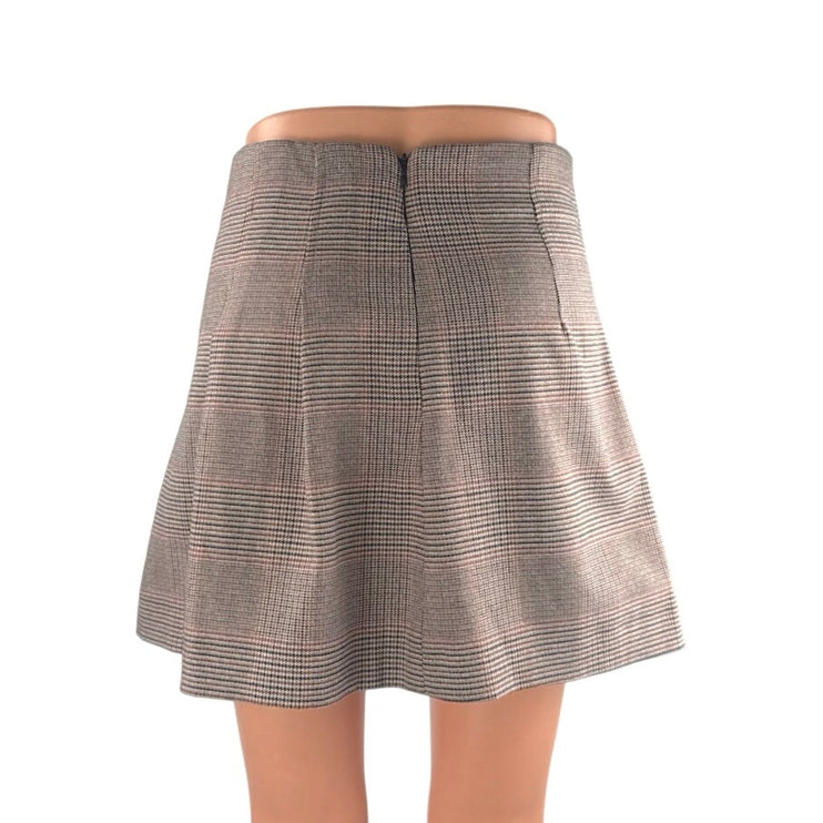 Zara Gray Houndstooth Plaid High Waist Pleated Zip A Line Mini Skirt Size XS