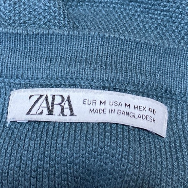 Zara Men's Blue Green Crewneck Short Sleeve Casual Basic Tee T-shirt Top Size M