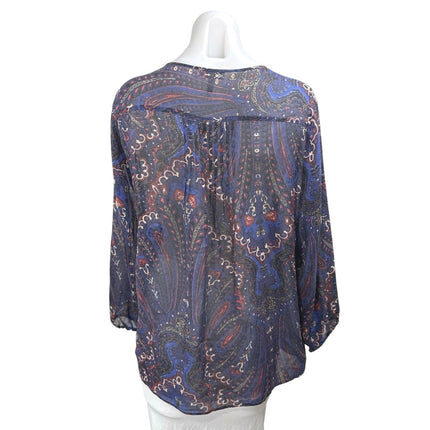 Joie Multicolor Long Sleeve Tie Neck Paisley Floral Tunic Blouse Top Size L