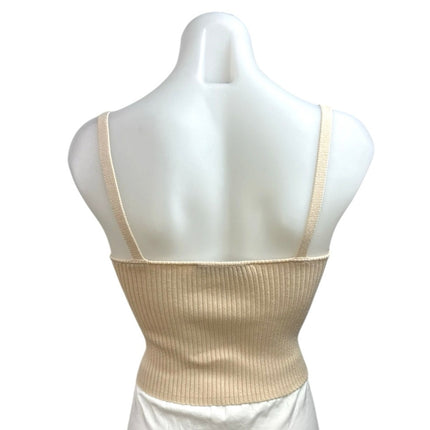 Zara Women's Cream Rib Knit Sleeveless Stretch Corset Crop Tank Top Size S
