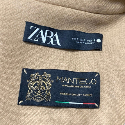 Zara Brown Faux Suede Notch Collar Button Long Sleeve Trench Overcoat Jacket S