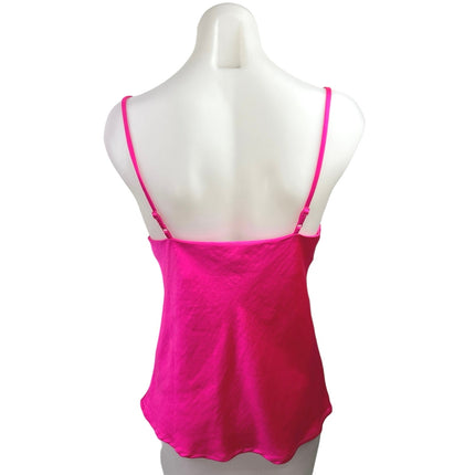 Skies Are Blue Hot Pink Silk Satin Cowl Neck Spaghetti Straps Cami Tank Top Sz S