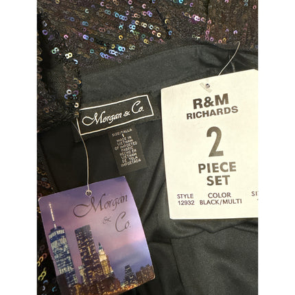 NEW Morgan & Co. Black Sequin Long Sleeve Crop Top Pencil Mini Skirt 2 Pc Set 1