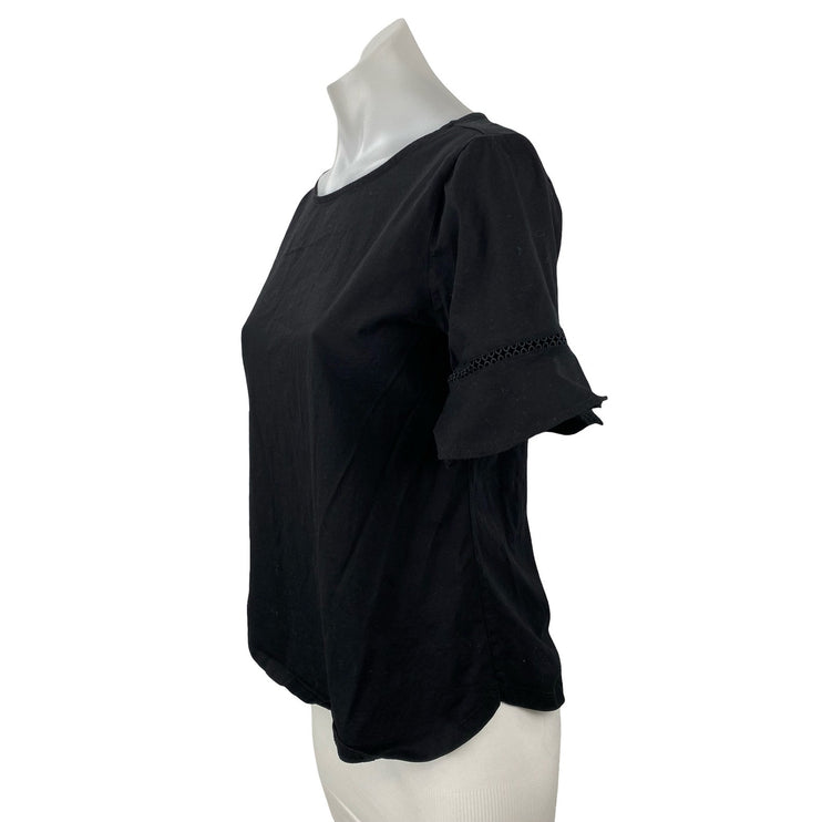 Ann Taylor Women's Black Short Bell Sleeve Round Neck Shirt Blouse Top Size S