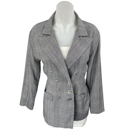 Paris Sport Club Women Gray Plaid Long Sleeve Double Breasted Blazer Jacket Sz S