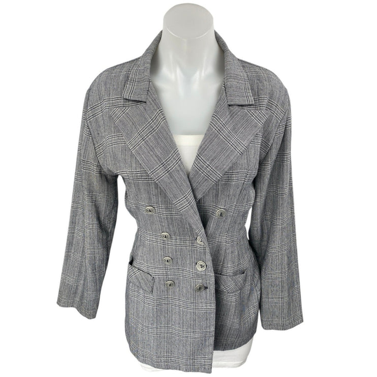 Paris Sport Club Women Gray Plaid Long Sleeve Double Breasted Blazer Jacket Sz S